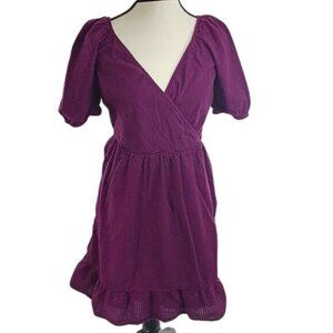 Loft Womens Dress Wrap Style Puff Sleeve Ruffle Hem Purple Mini Dress Size 2